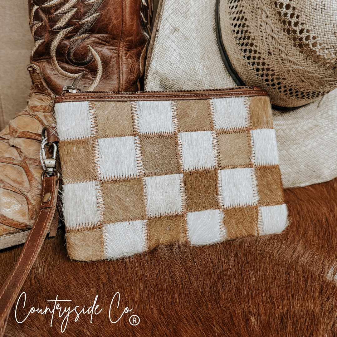 Stockdale Checkered Cowhide Wristlet Pouch