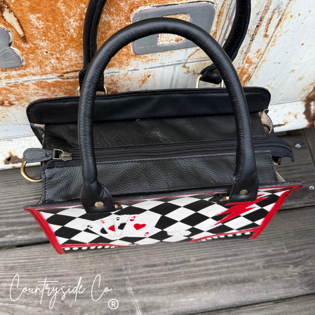 Rebel Royal Tooled Leather Checkered Satchel Handbag