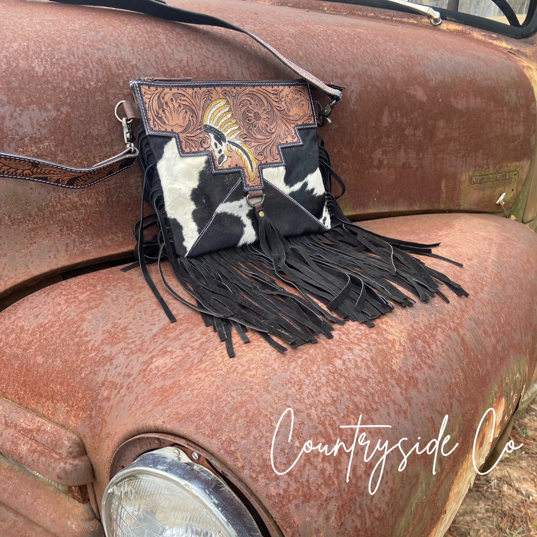 The Outlaw Cowhide Fringe Purse by Countryside Co.