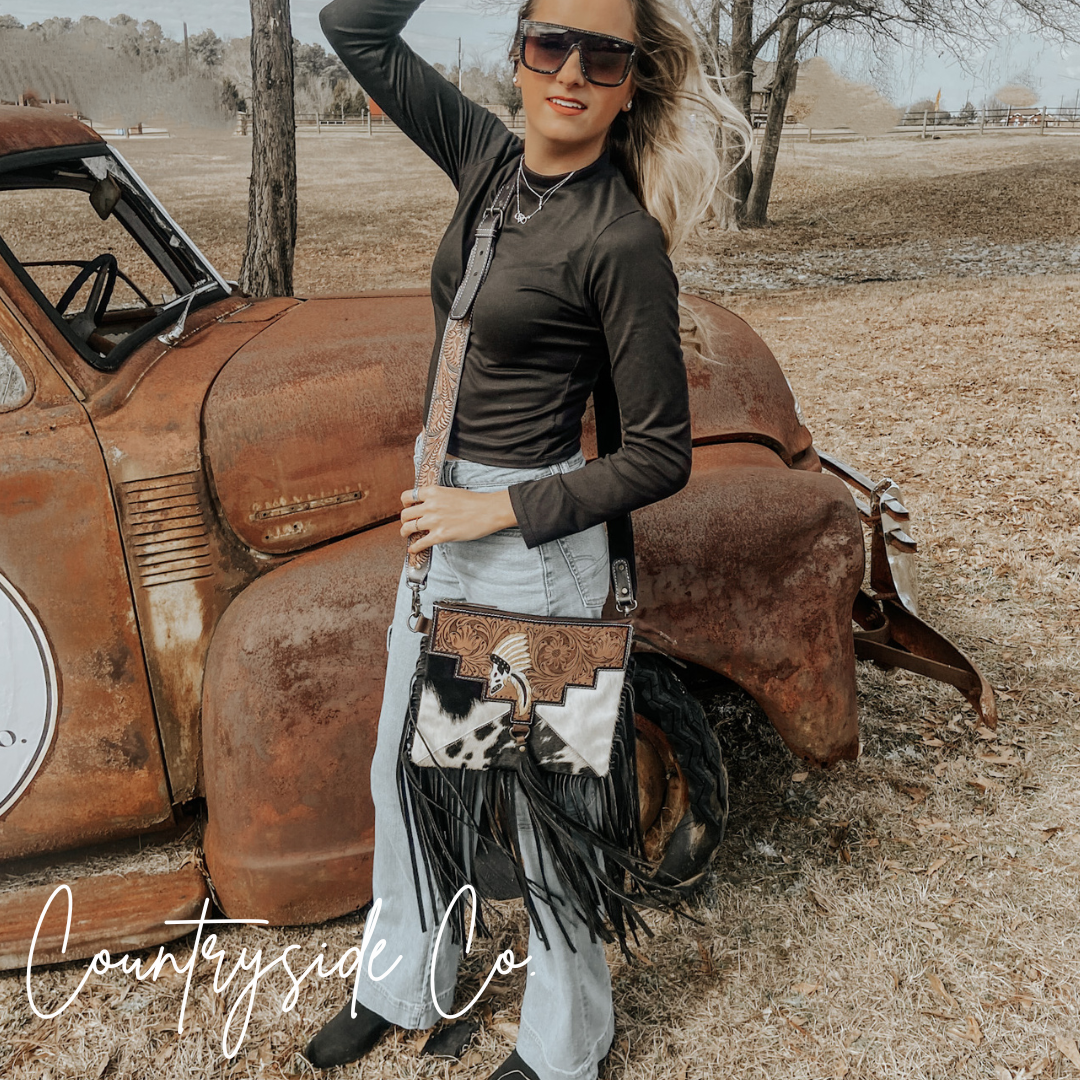 The Outlaw Cowhide Fringe Purse by Countryside Co.