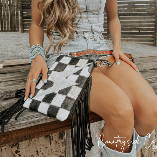checkered leather purse