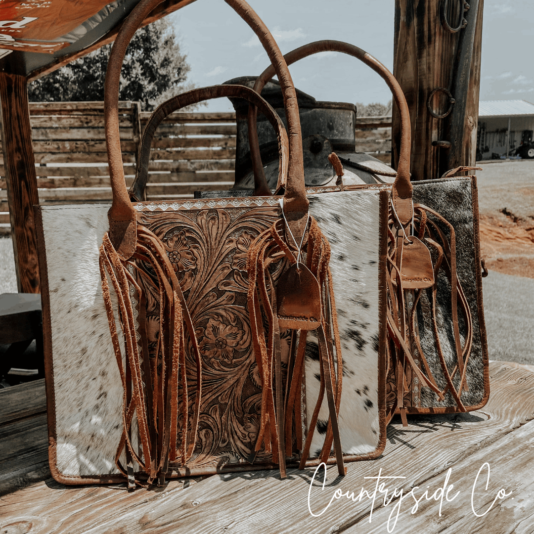 Jesse Cowhide and Tooled Leather Bag by Countryside Co.