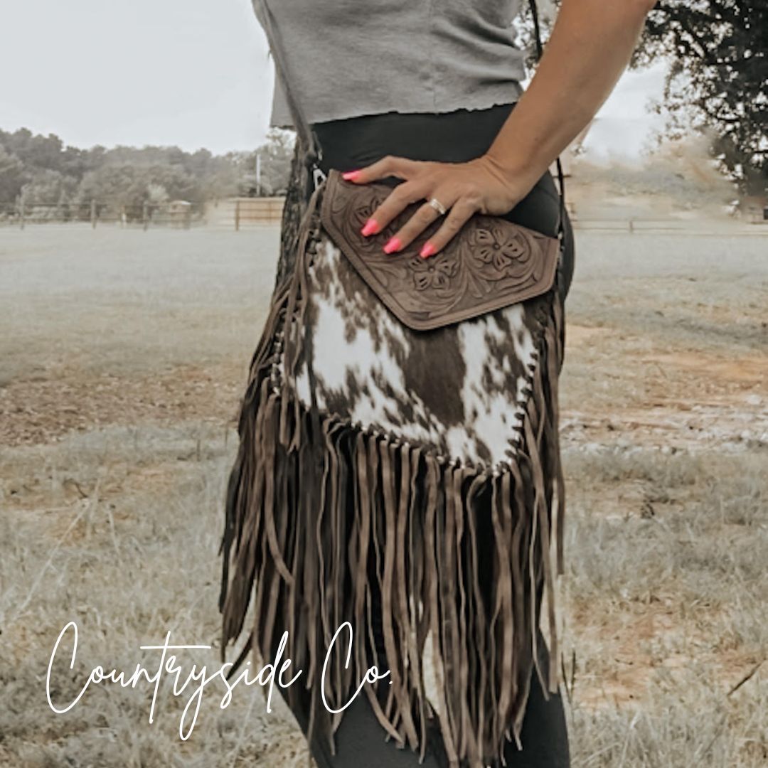 Montana West Genuine Leather Tooled Collection Fringe Crossbody – Cowgirl  Wear