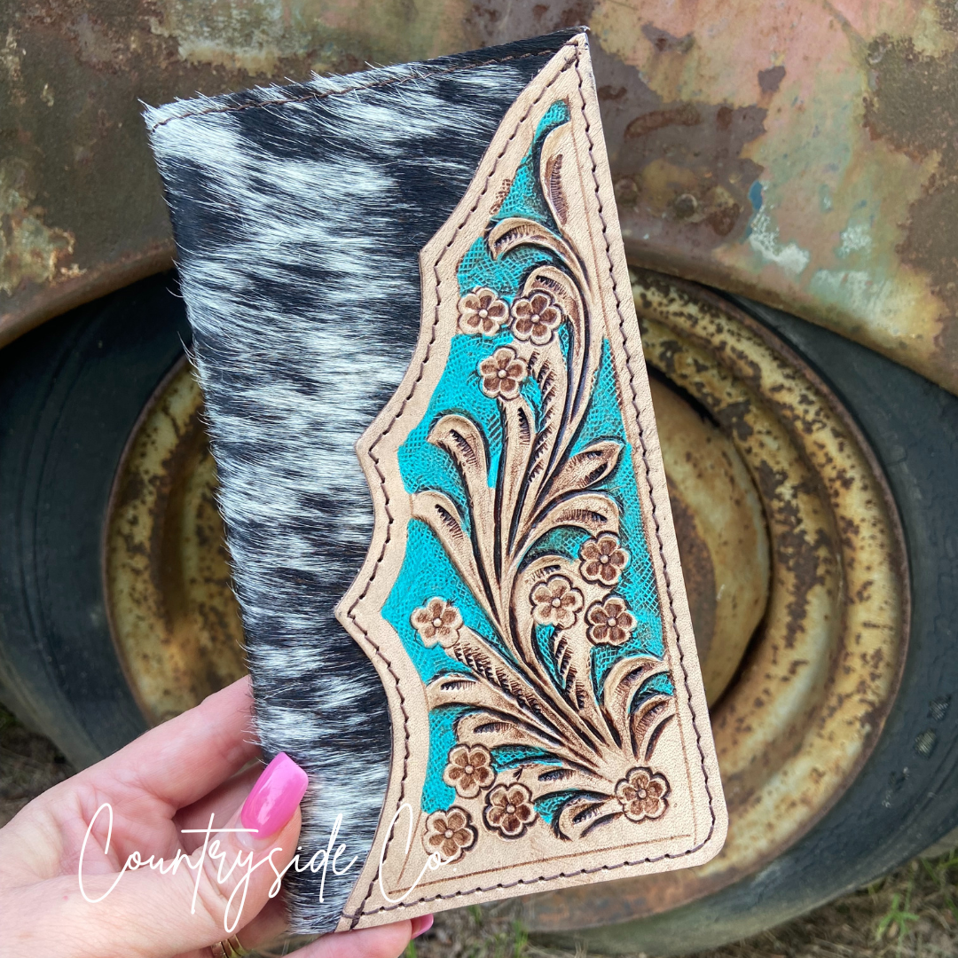 Turquoise Horizon Cowhide Tooled Leather Wallet