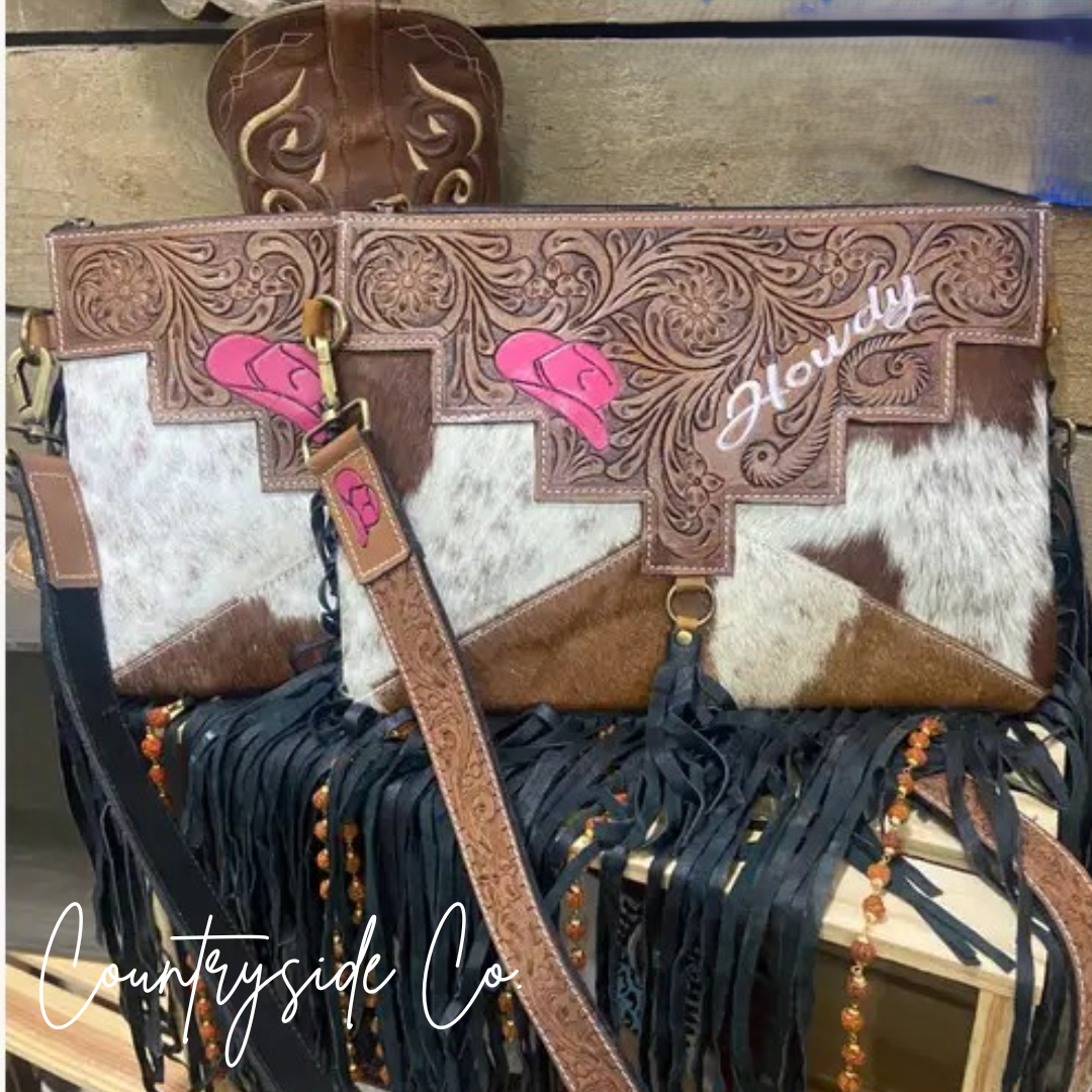 Pink Cowgirl Cowhide Purse Crossbody