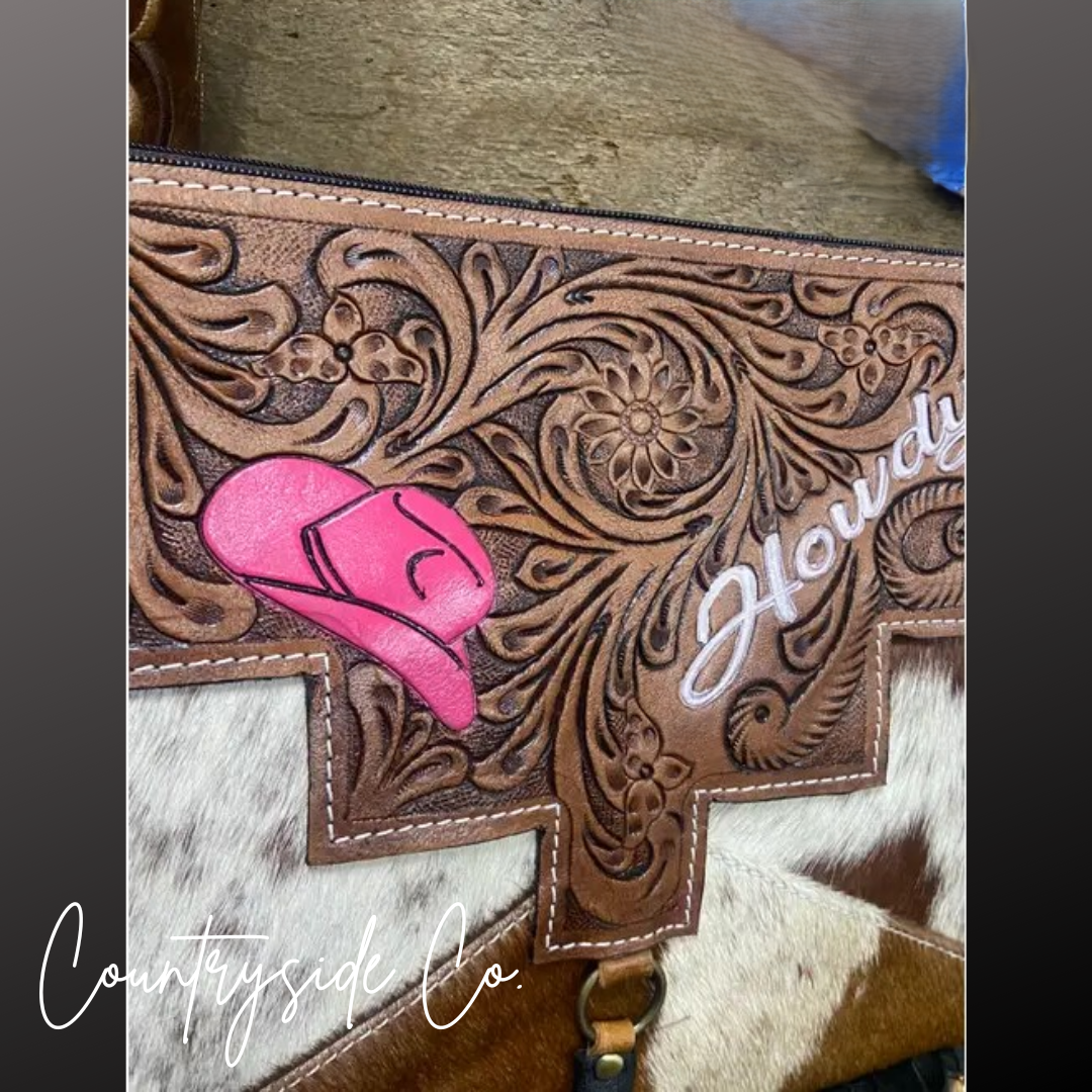 Pink Cowgirl Cowhide Purse Crossbody