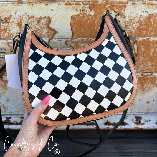 Brim Checkered Leather Conceal Carry Purse