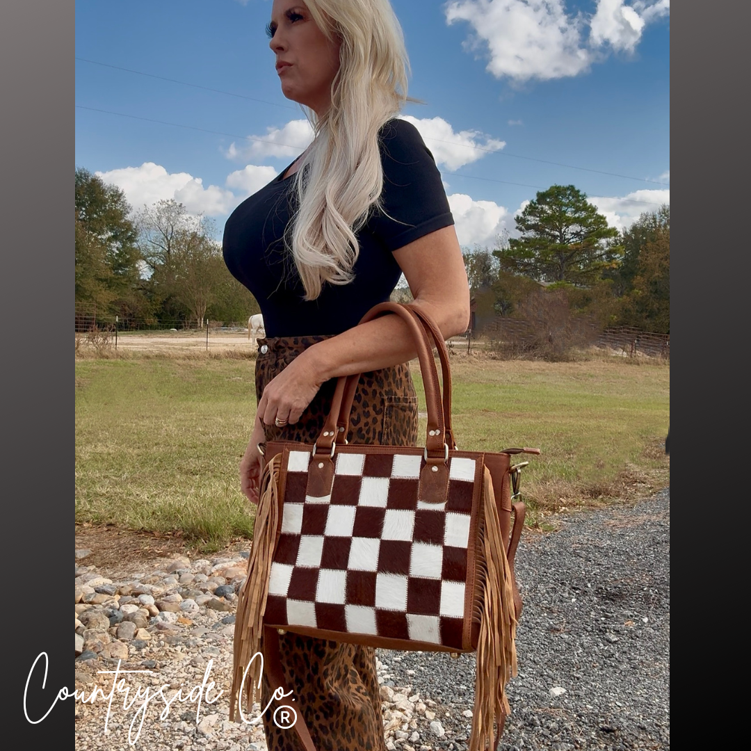 Canyon Check Cowhide Concealed Carry Purse