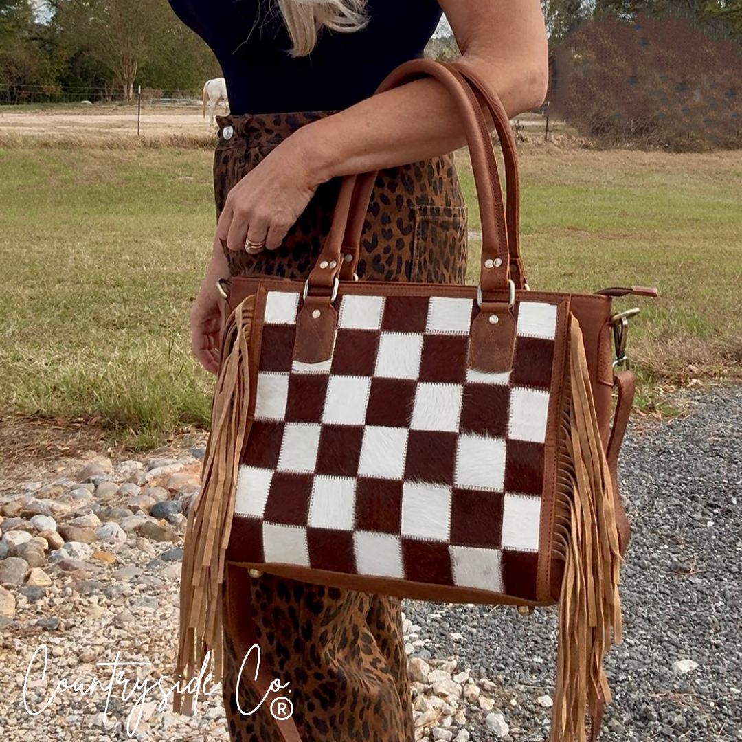 leather purse checkered 