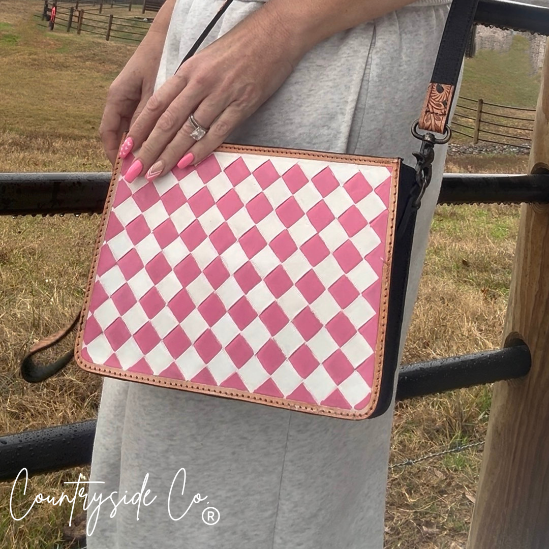 leather checkered purse