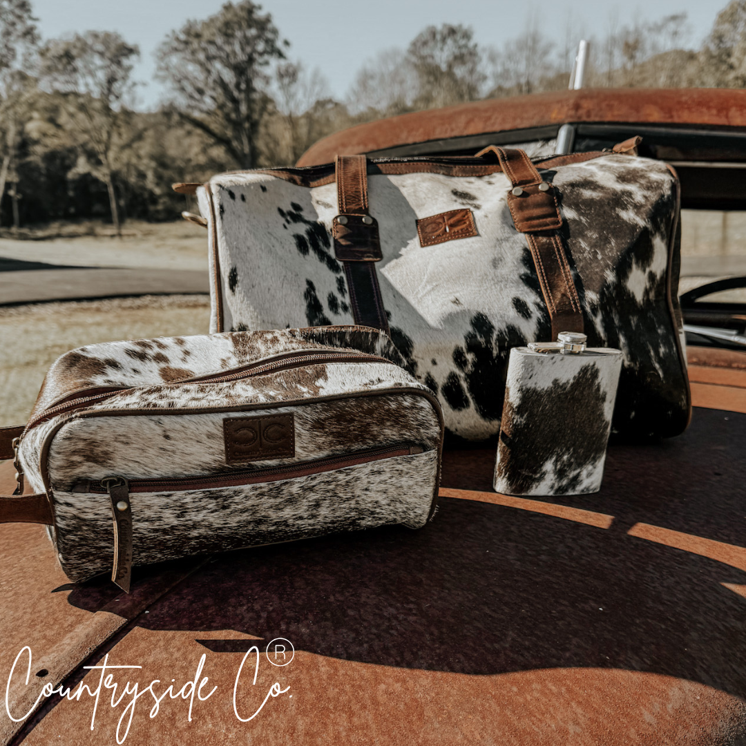 Henry Cowhide Duffle Bag, Flask & Toiletry Bag Bundle SAVE $65.00