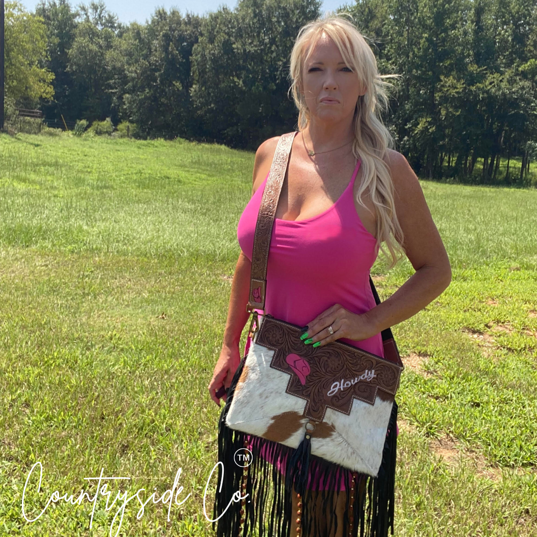 Pink Cowgirl Cowhide Purse Crossbody