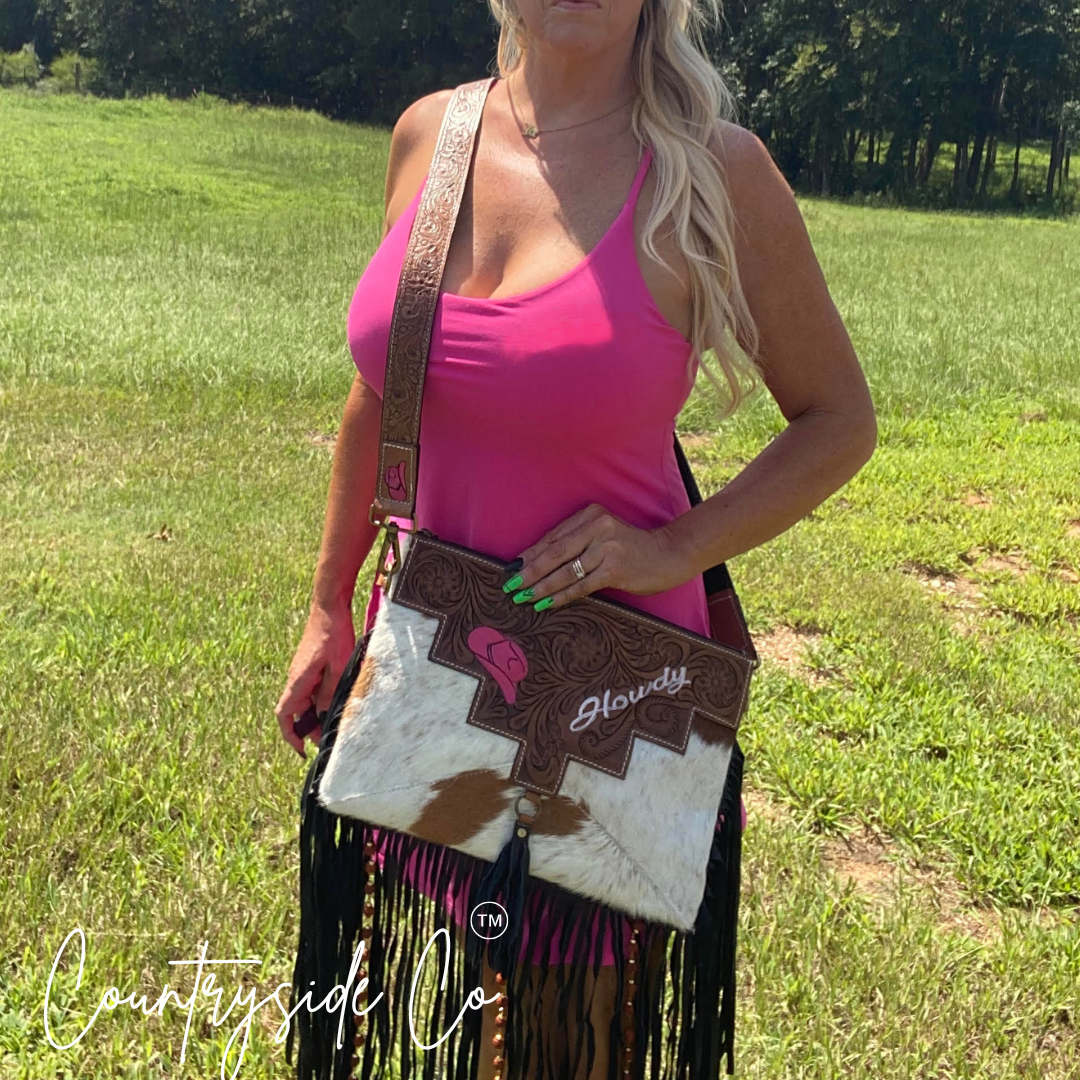 Pink Cowgirl Cowhide Purse Crossbody