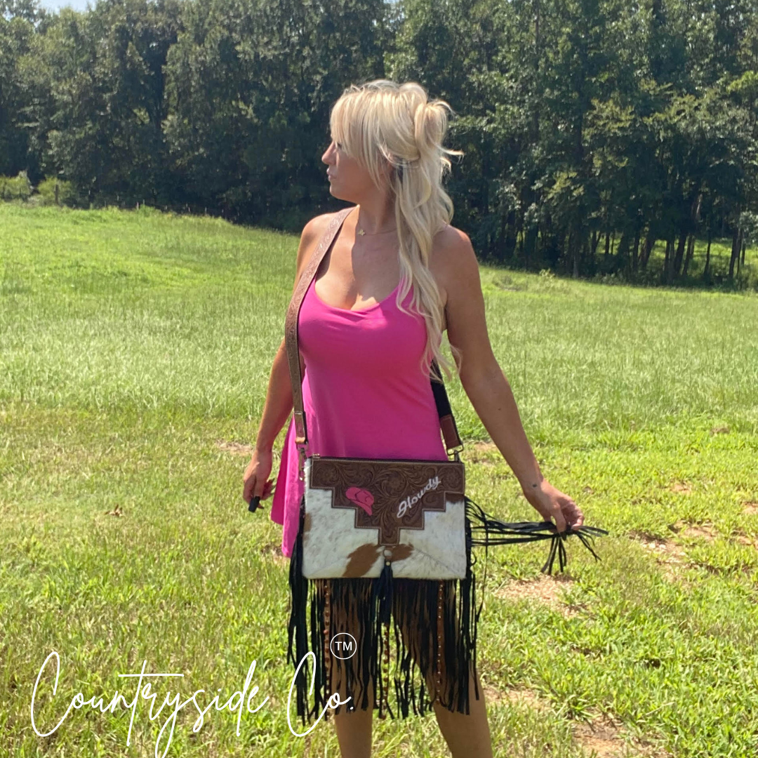 Pink Cowgirl Cowhide Purse Crossbody