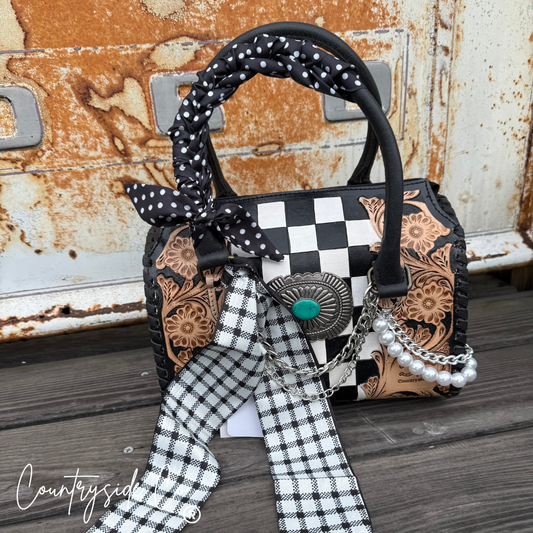 Sloane Deluxe Tooled Leather Checkered Speedy Bag