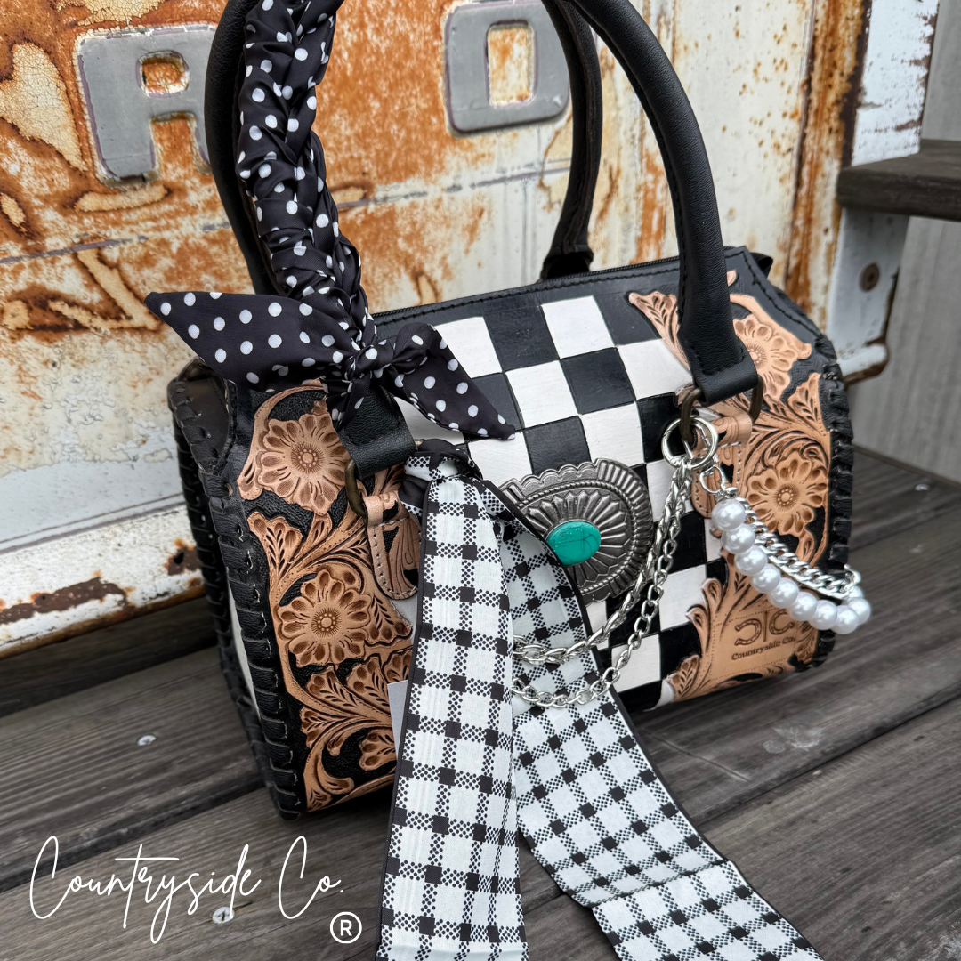 Sloane Deluxe Tooled Leather Checkered Speedy Bag