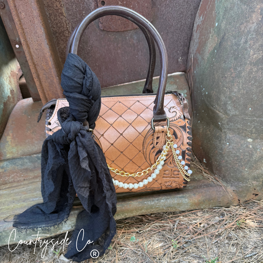 Vanderbilt Tooled Leather and Pearls Speedy Bag