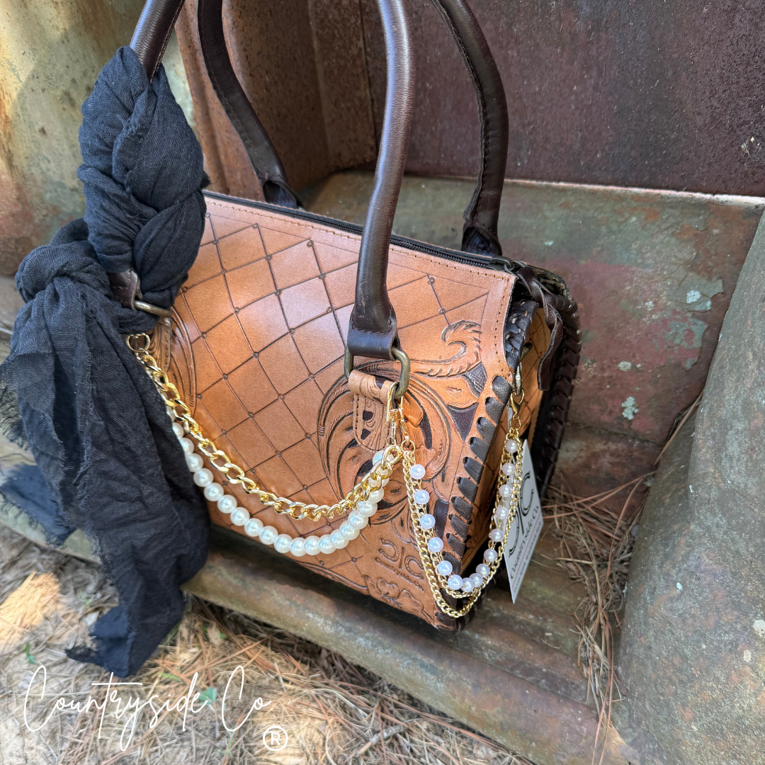 Vanderbilt Tooled Leather and Pearls Speedy Bag