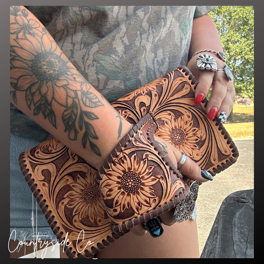 Countryside Charm Tooled Leather Clutch, Purse
