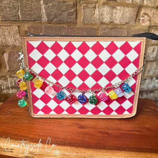 Neon Lights Dice Checkered Leather Purse with Wristlet