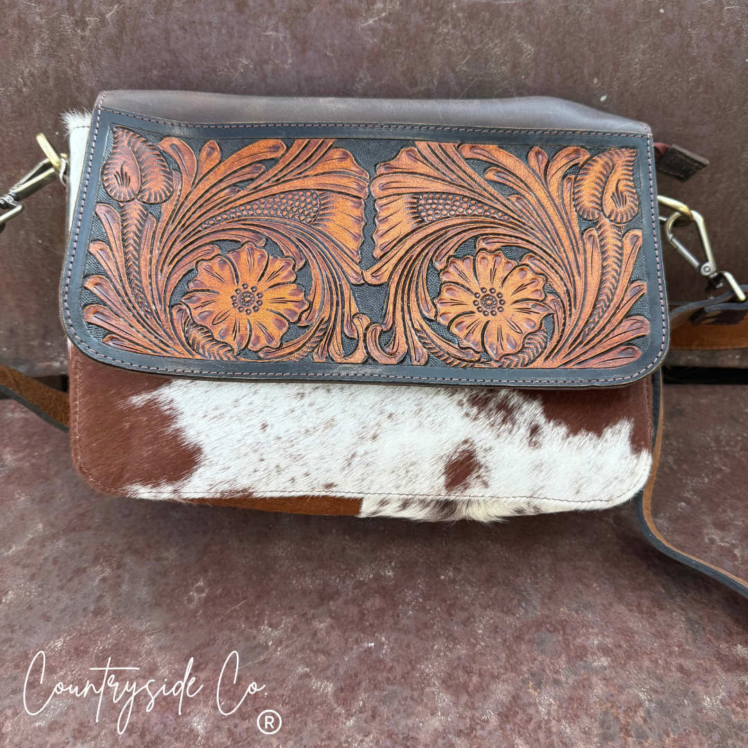 Rust & Reins Cowhide Tooled Leather Purse