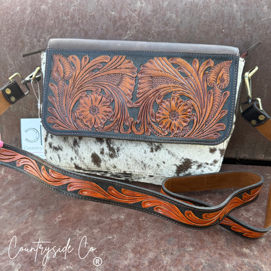 Rust & Reins Cowhide Tooled Leather Purse