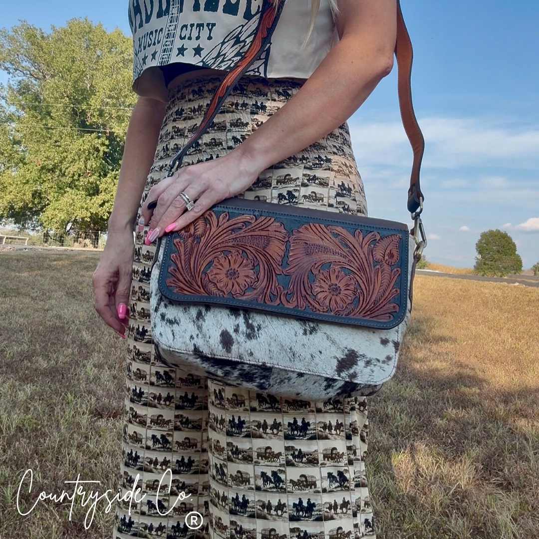 Rust & Reins Cowhide Tooled Leather Purse