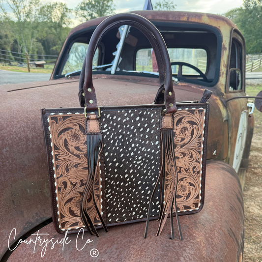 Wild Axis Tooled Leather Cowhide Conceal Carry Tote, Computer Bag