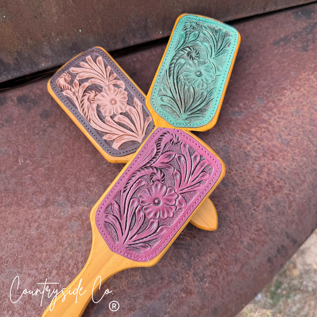 Tooled Leather Hair Brush