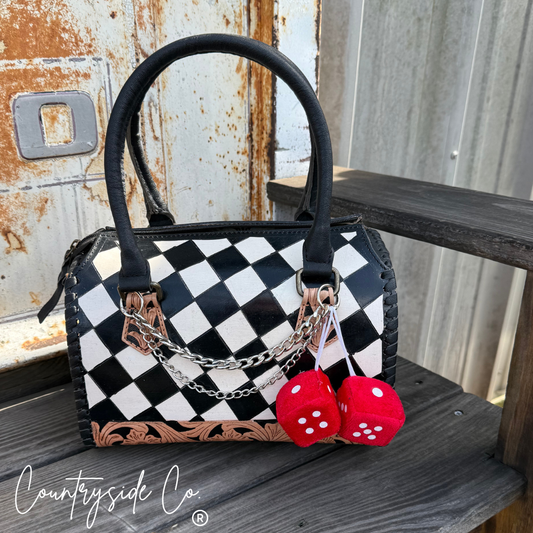 High Roller Leather Checkered Decorated Speedy Bag