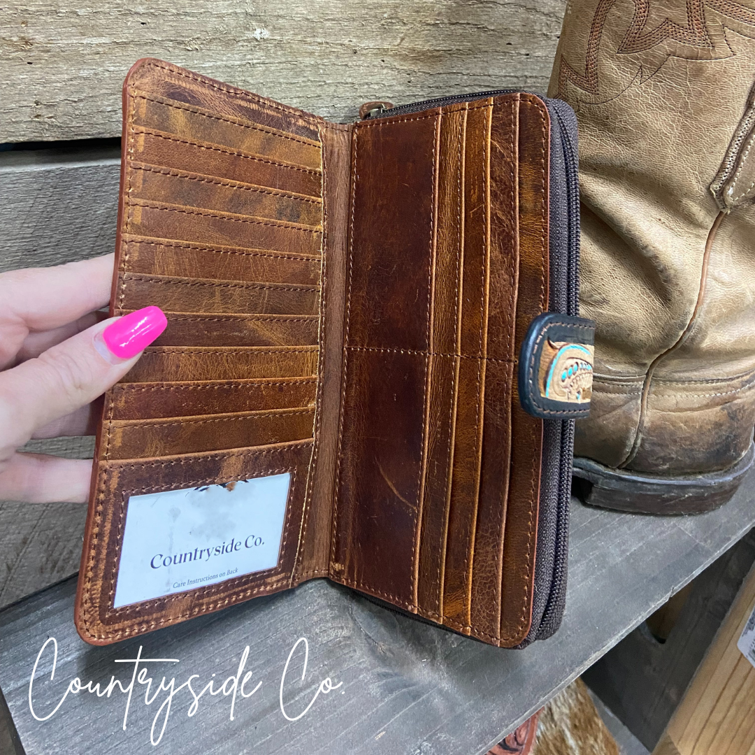 Sierra Cowhide Tooled Leather Wallet by Countryside Co.