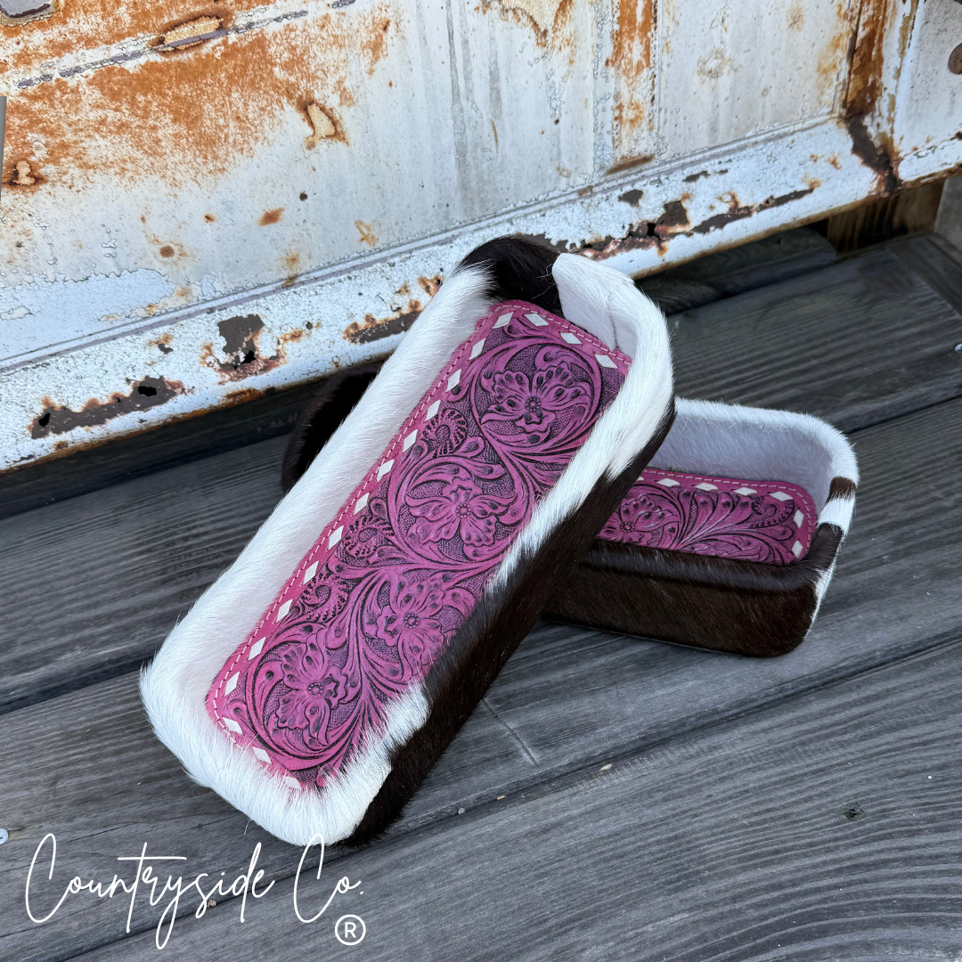Pink Tooled Leather Cowhide Tray