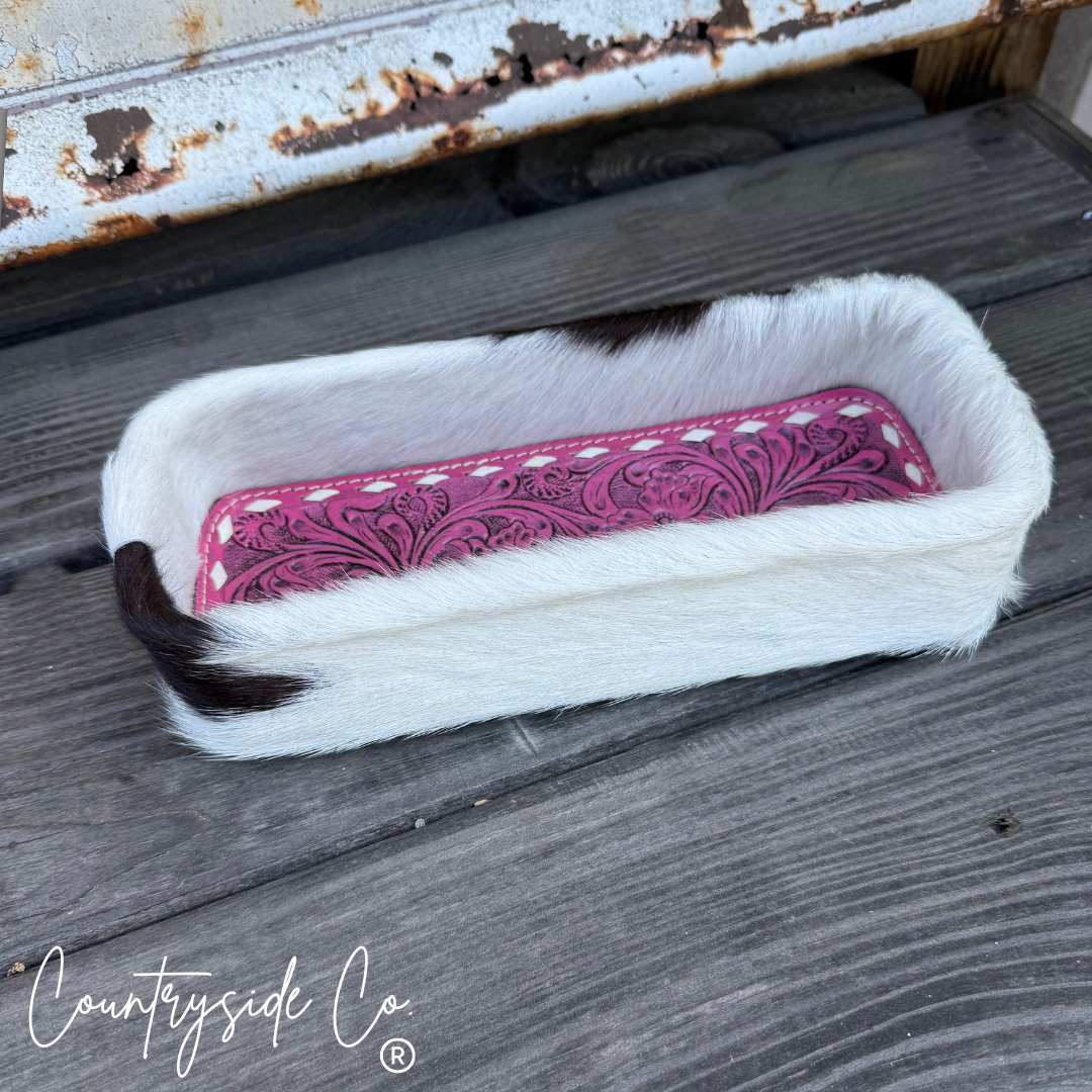 Pink Tooled Leather Cowhide Tray