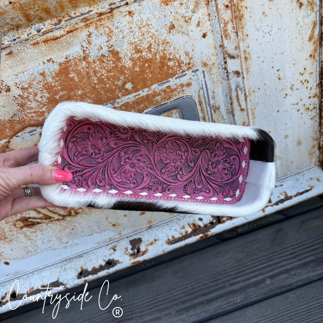 Pink Tooled Leather Cowhide Tray