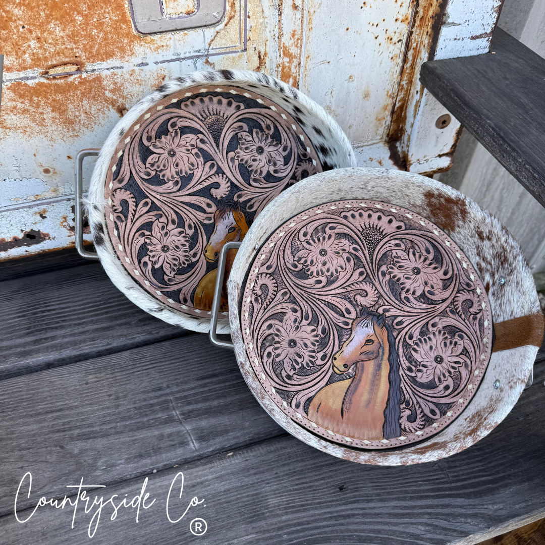 Circle Tooled Leather Cowhide Tray
