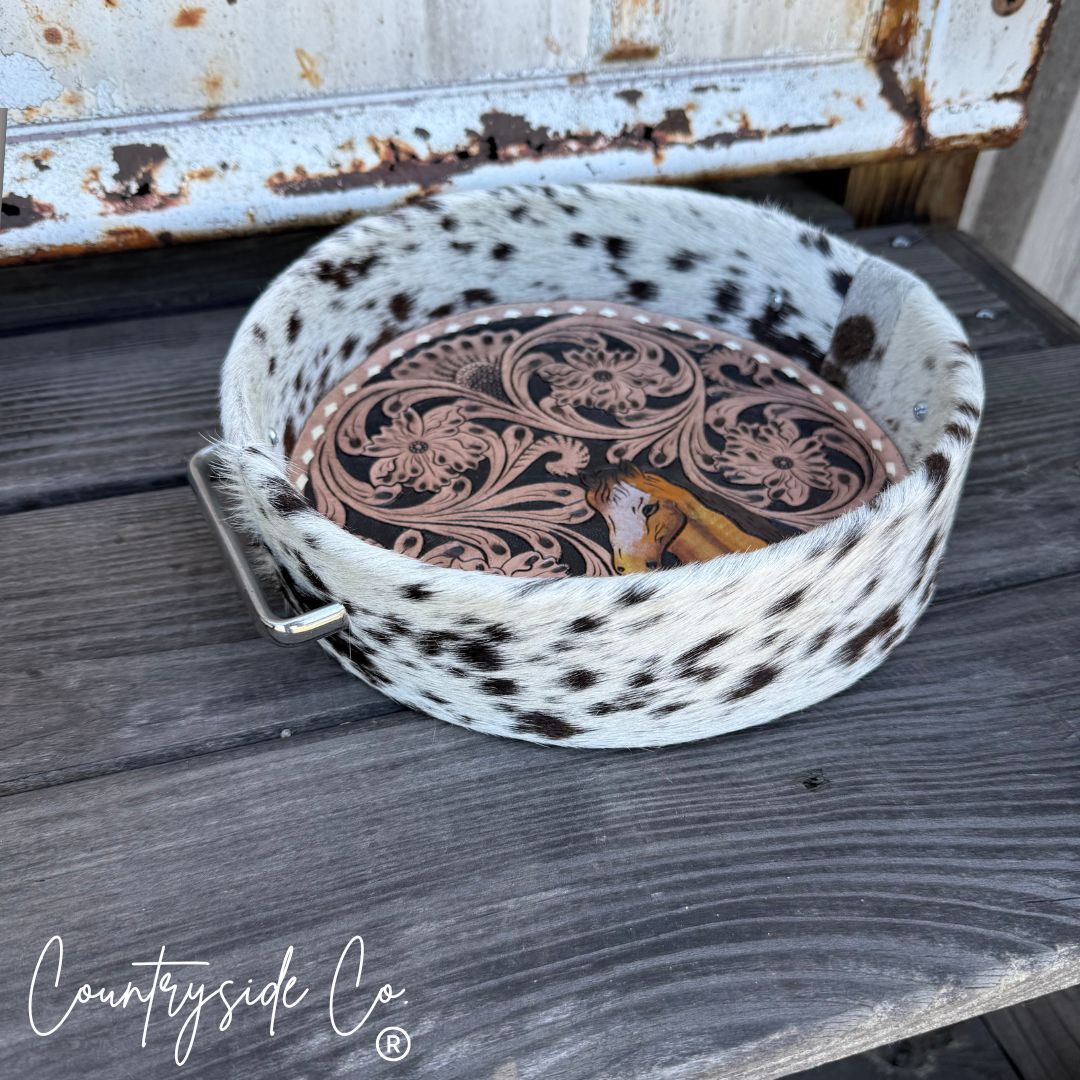 Circle Tooled Leather Cowhide Tray
