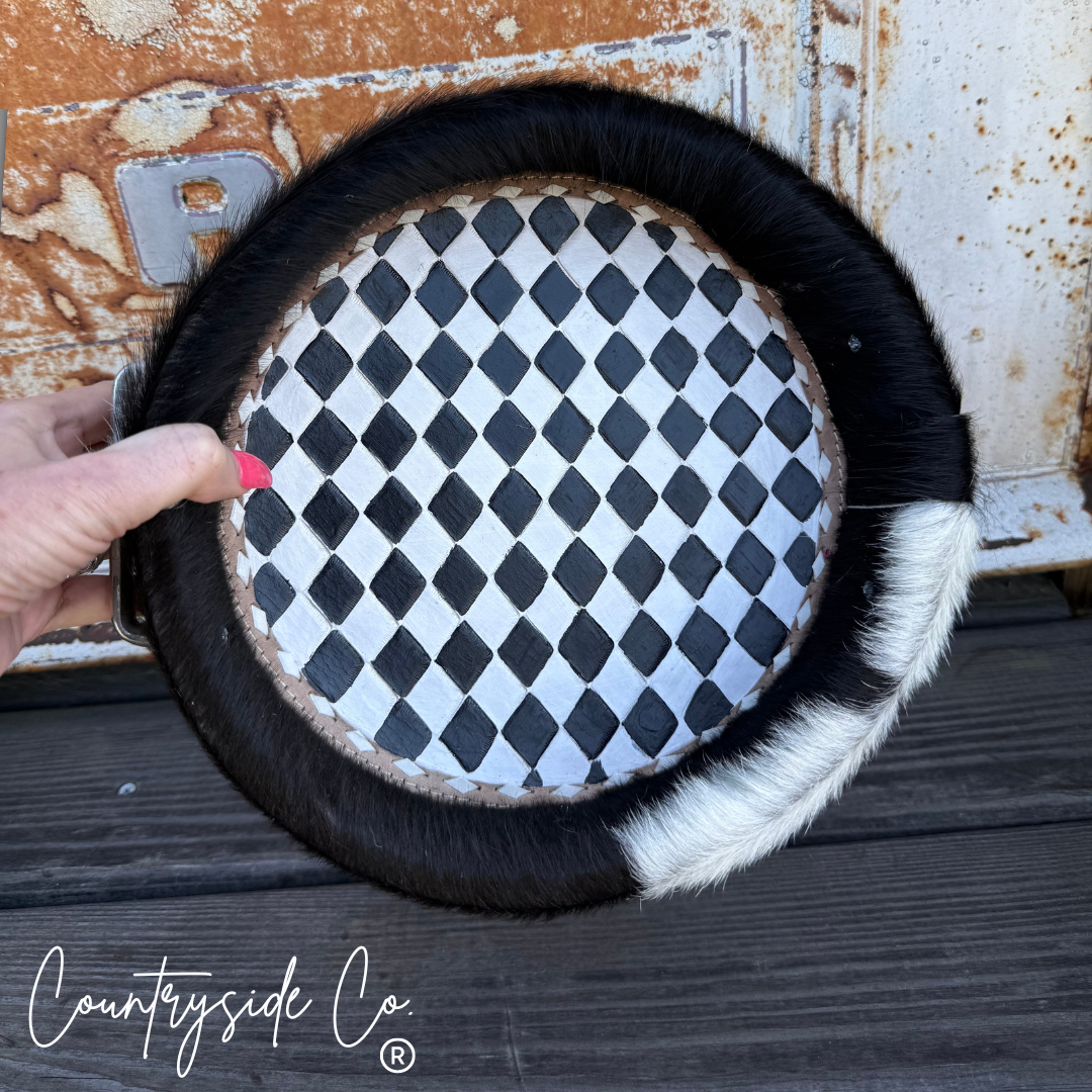 Circle Checkered Cowhide Tray