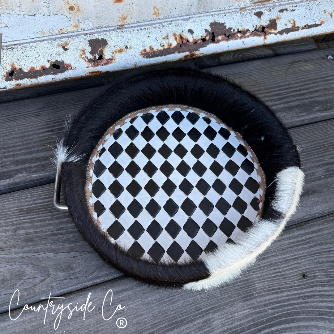 Circle Checkered Cowhide Tray