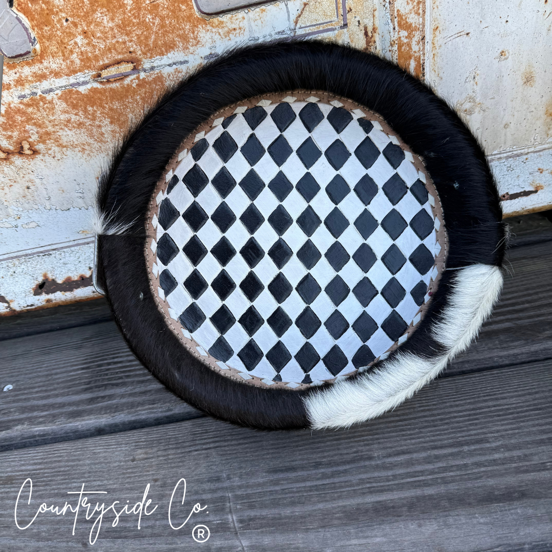 Circle Checkered Cowhide Tray