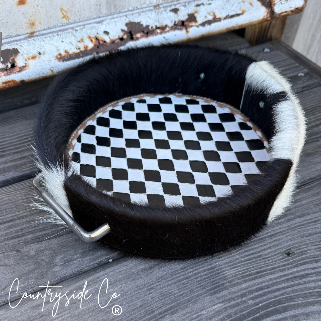 Circle Checkered Cowhide Tray