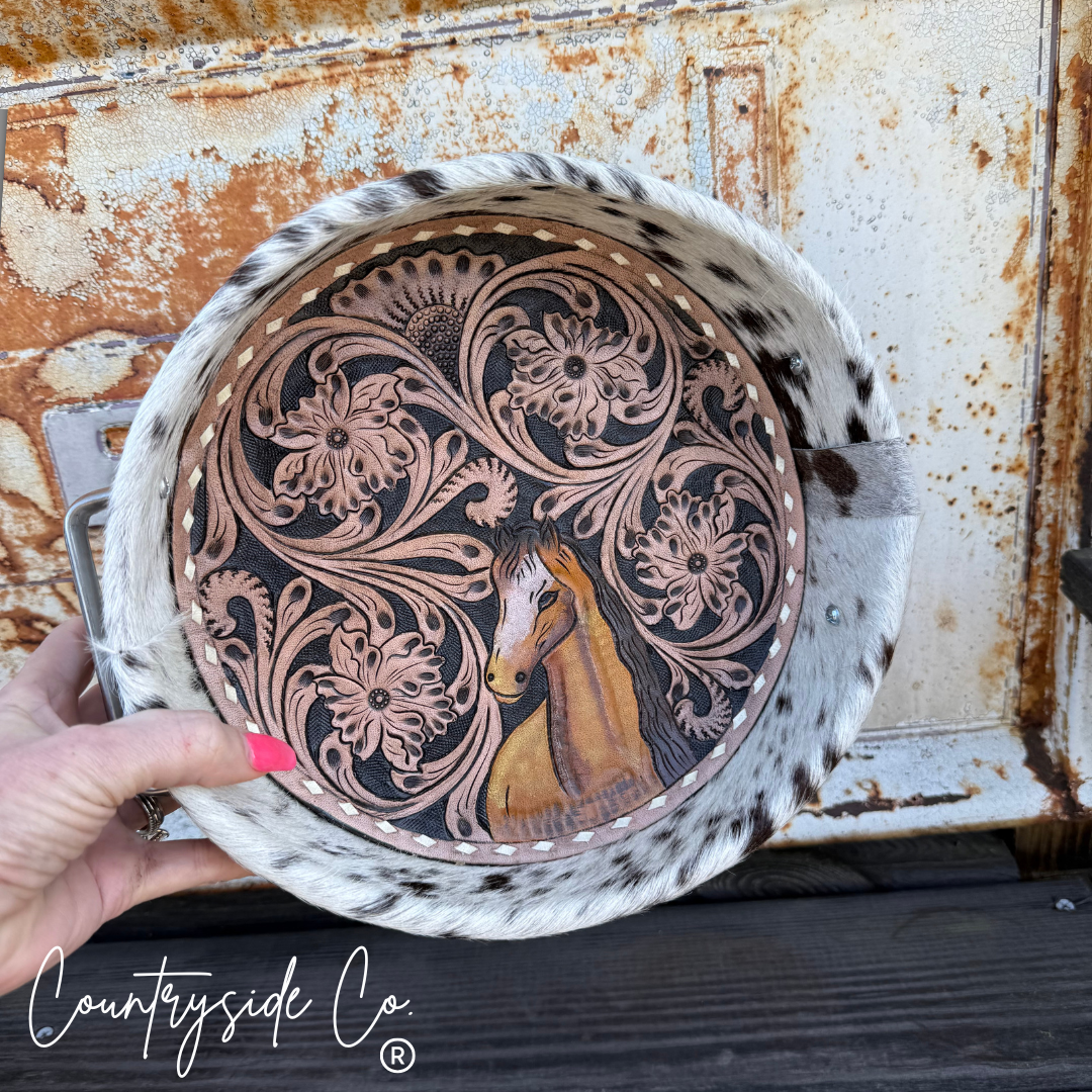 Circle Tooled Leather Cowhide Tray