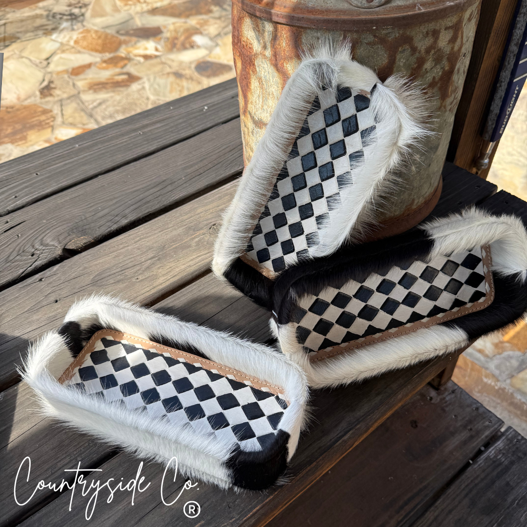 Checkered Cowhide Tray