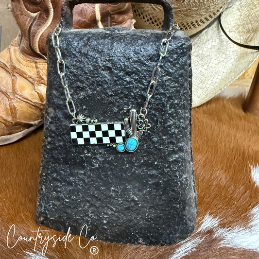 Cactus Checkered Bar  Necklace