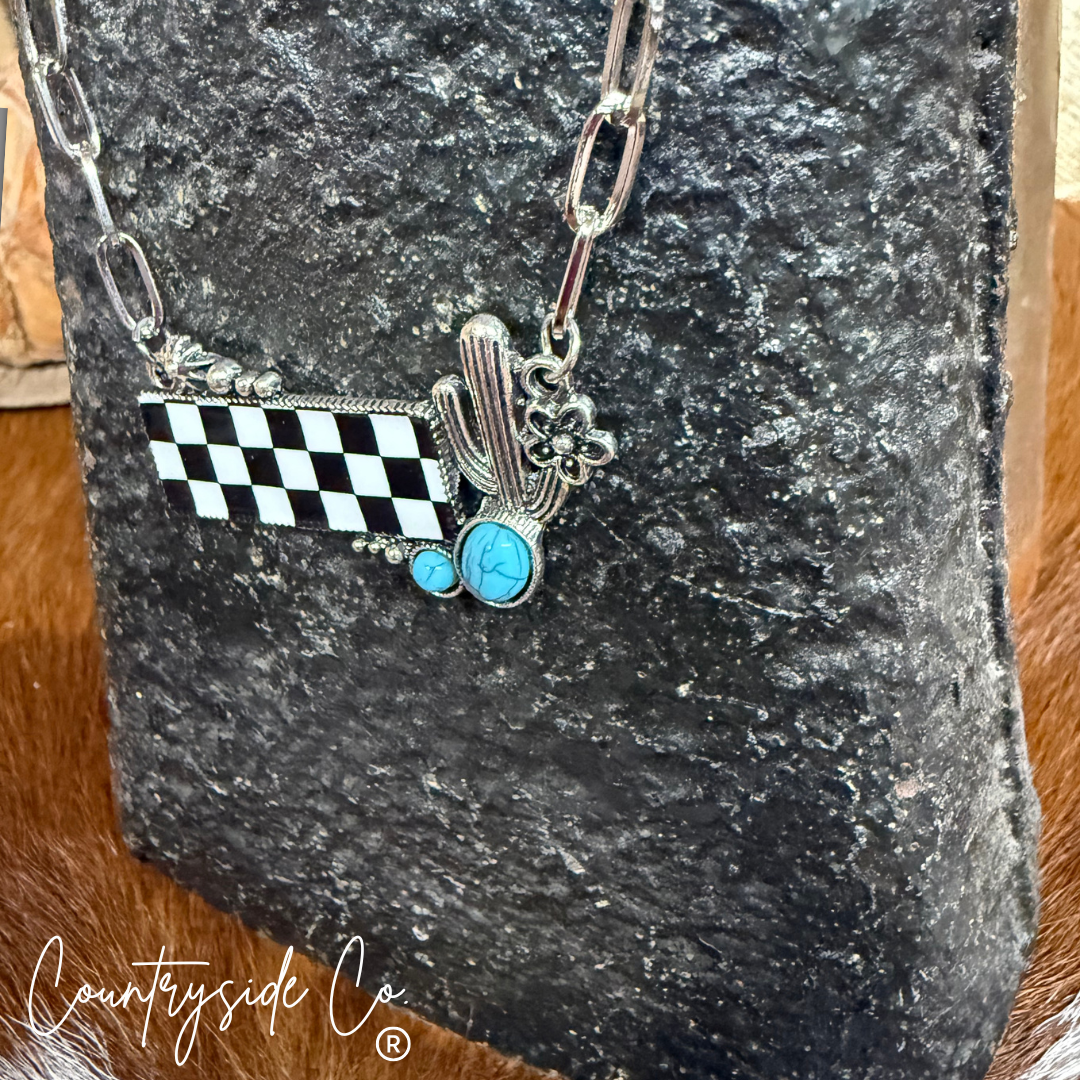 Cactus Checkered Bar  Necklace