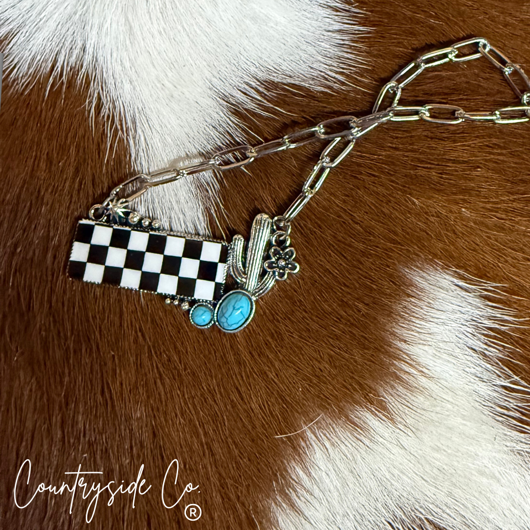 Cactus Checkered Bar  Necklace
