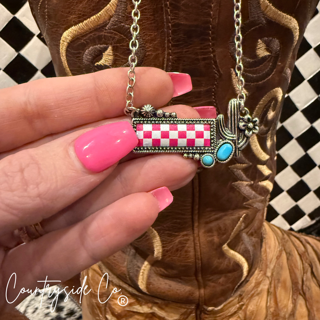 Wild West Pink Checkered Necklace