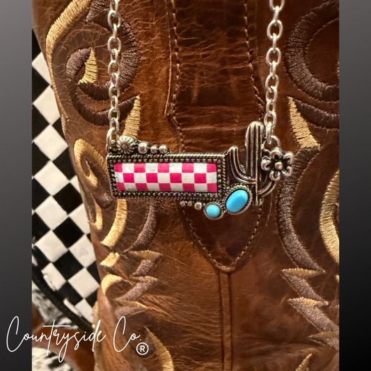 Wild West Pink Checkered Necklace