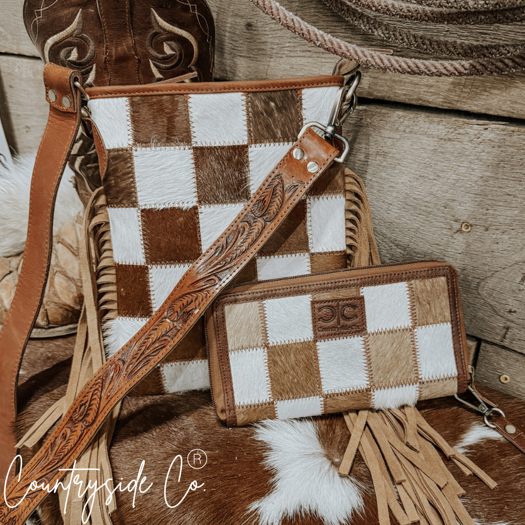 Stockdale Checkered Cowhide Fringe Purse by Countryside Co