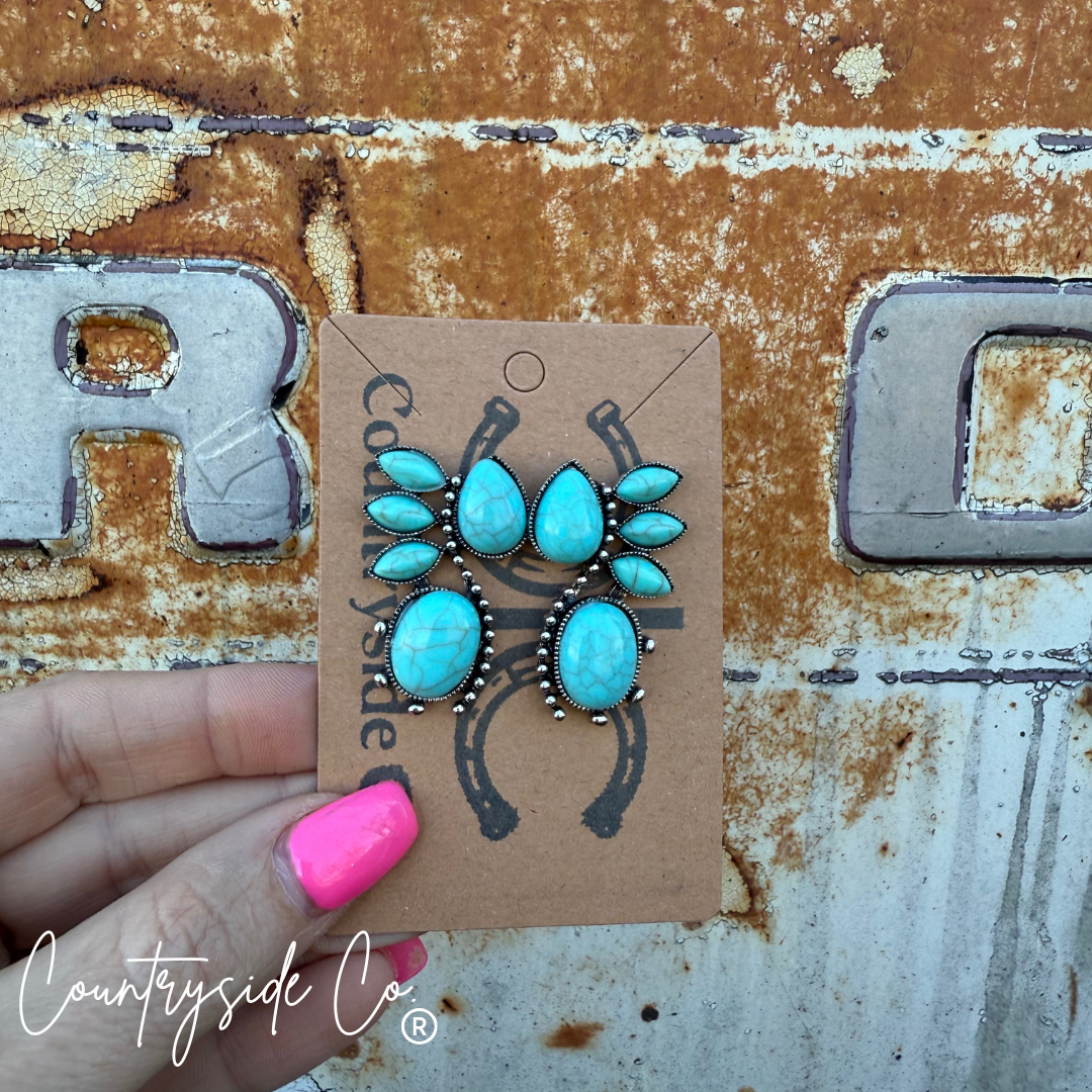 Sedona Fan Faux Turquoise Earrings