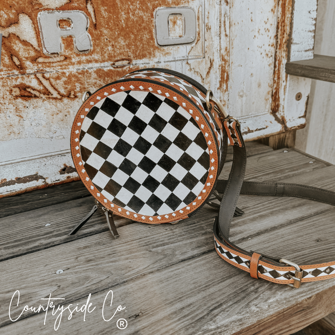 Marfa Leather Checkered Canteen Purse